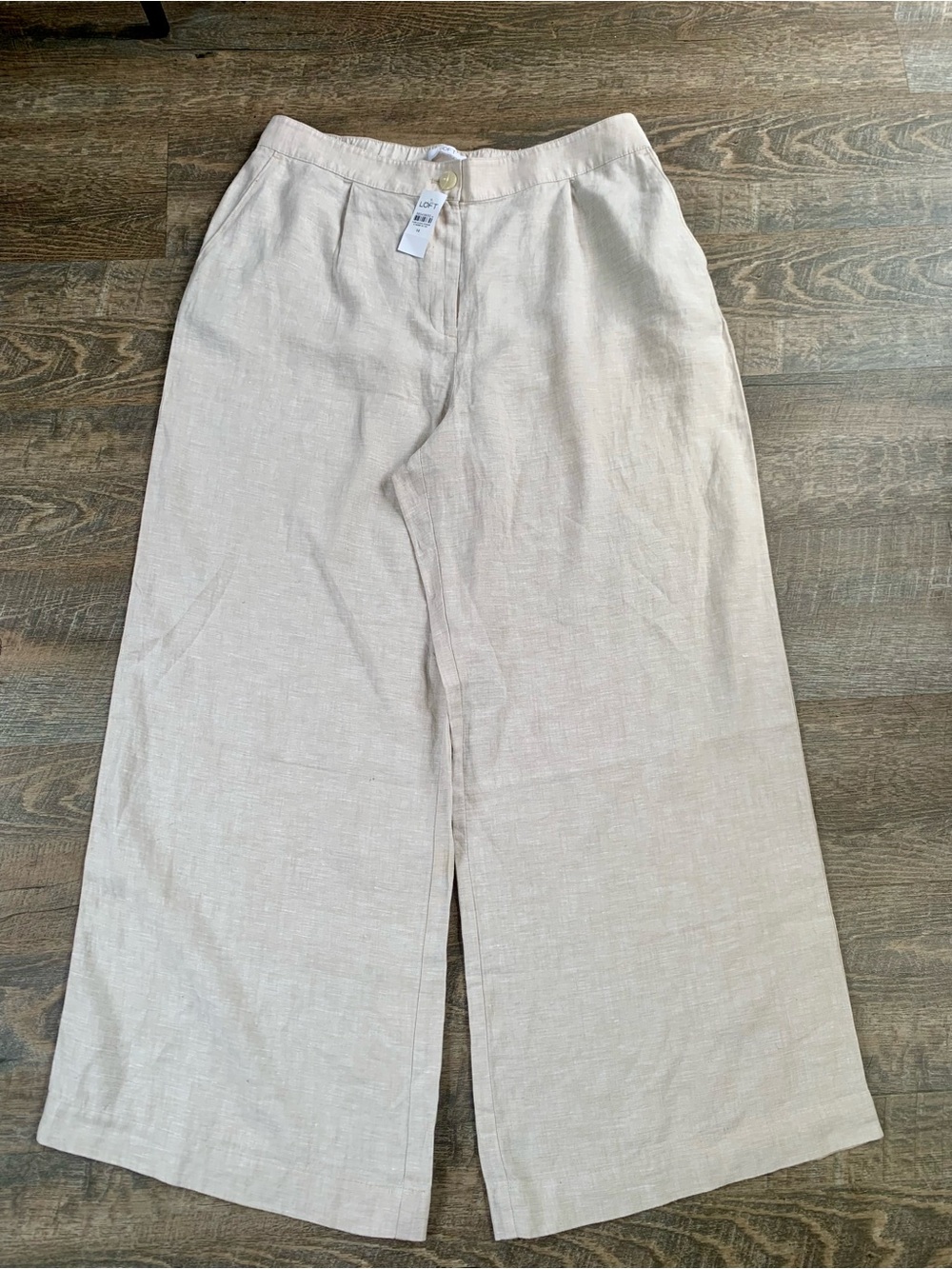 LOFT Beige Business Casual  Linen Blend Trousers